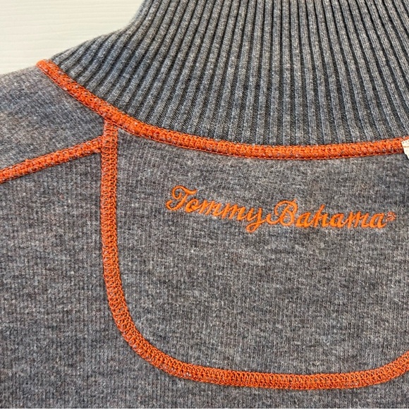 Reversible Fall Tommy Bahama Gray and Orange Quarter Zip Cotton Sweater Large - Picture 8 of 12